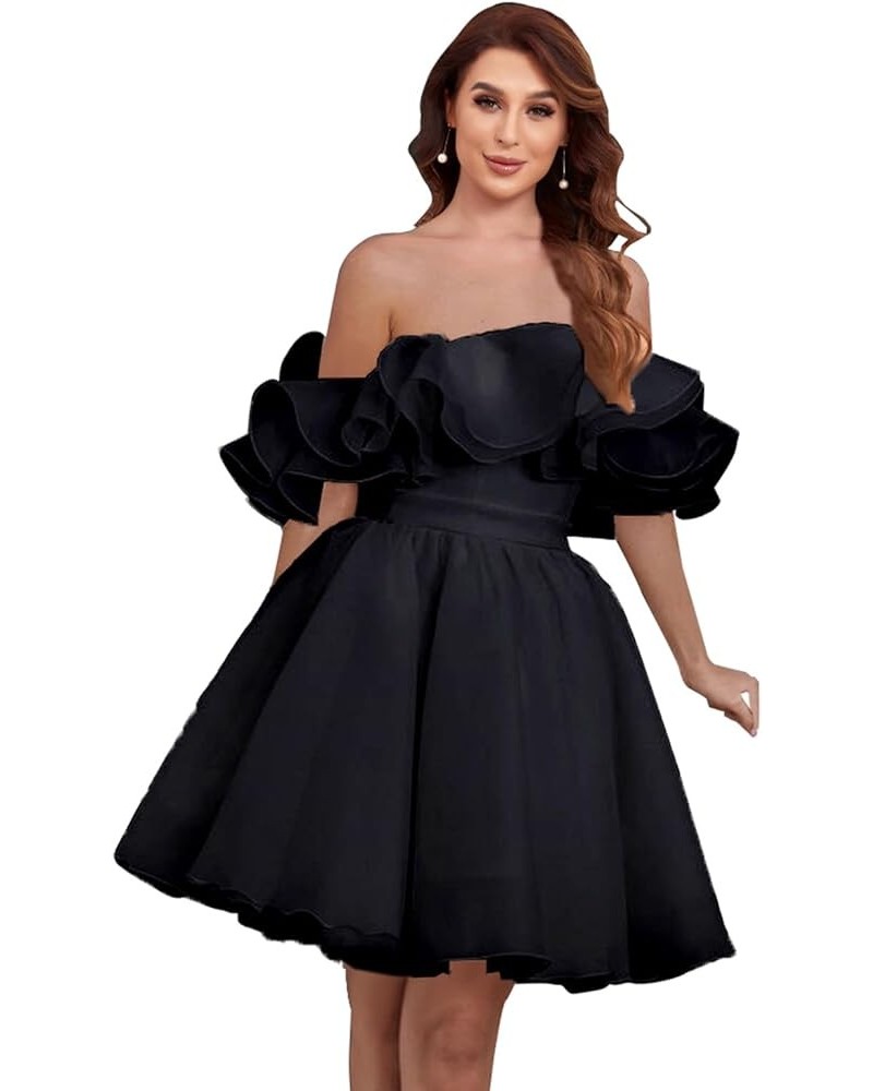 Women's Off Shoulder Short Homecoming Dress Ruffle Tulle Bridesmaid Prom Gown with Pockets YG235 Black $38.49 Dresses