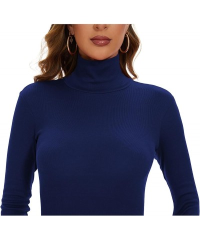 Cotton Turtleneck Dress Long Sleeve Bodycon Dress Ribbed Midi Dress Knitted Sexy Party Dress Navy $19.46 Dresses