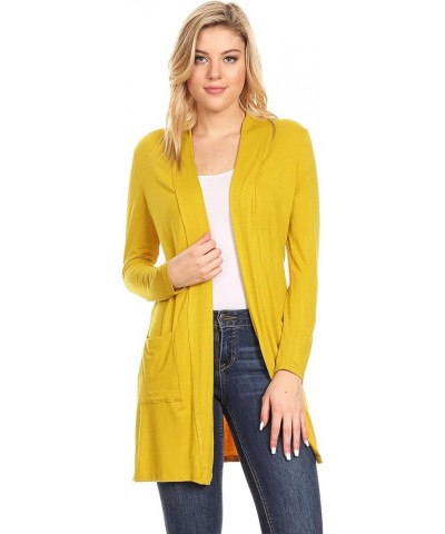 Women's Solid Casual Long Sleeve Loose Fit Pocket Open Front Knit Duster Cardigan Hcd00115 Mustard $10.08 Sweaters