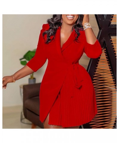 Women Wrap V Neck 3/4 Sleeve Tie Waist Pleated Dress Cocktail Party Elegant Work Business Dress 340-red $24.93 Dresses