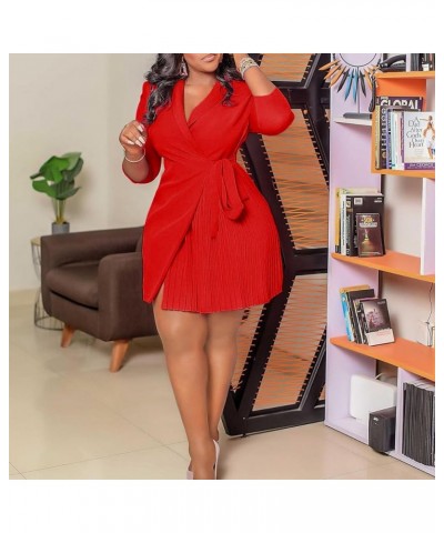 Women Wrap V Neck 3/4 Sleeve Tie Waist Pleated Dress Cocktail Party Elegant Work Business Dress 340-red $24.93 Dresses