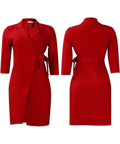 Women Wrap V Neck 3/4 Sleeve Tie Waist Pleated Dress Cocktail Party Elegant Work Business Dress 340-red $24.93 Dresses