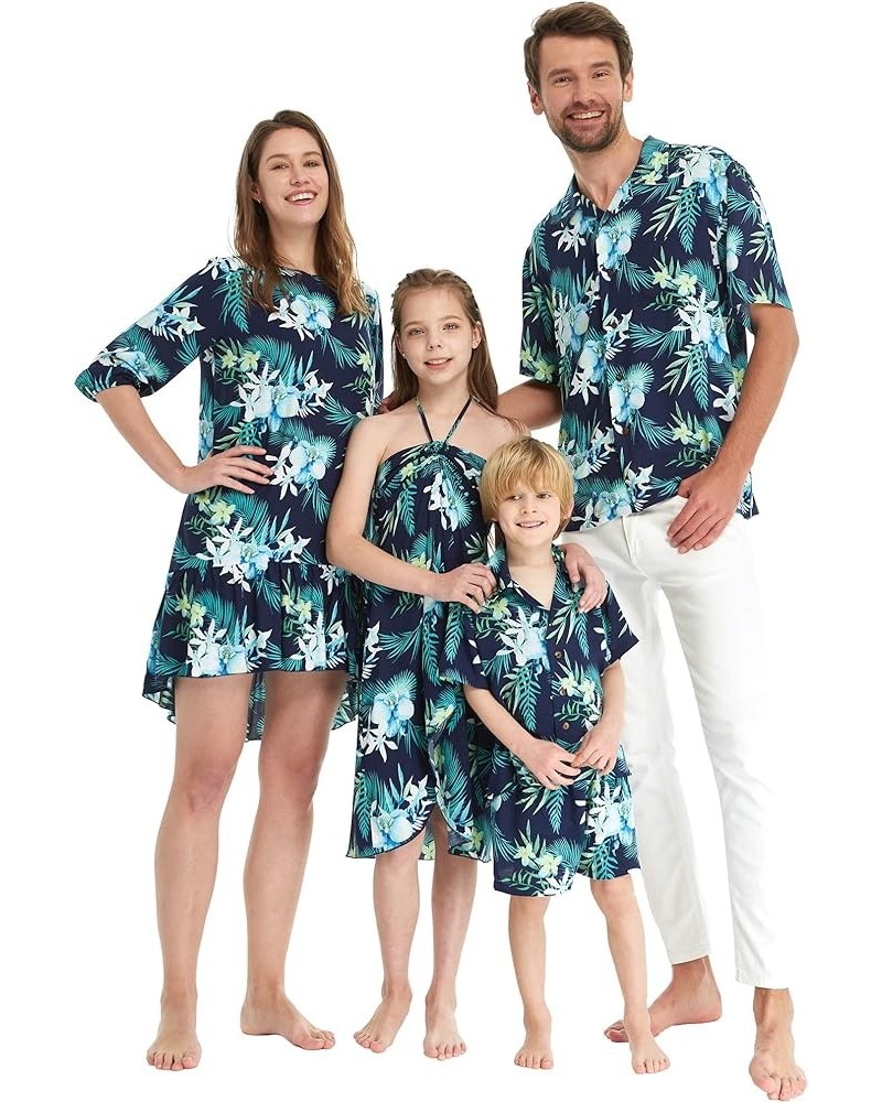 Matchable Family Hawaiian Luau Men Women Girl Boy Clothes in Orchid Breeze Navy Women Women 3/4 Sleeve $12.00 Tops