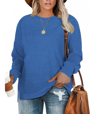 Plus-Size Sweatshirts for Women Casual Tops Side Slit Pullovers Shirts Blue $15.18 Hoodies & Sweatshirts