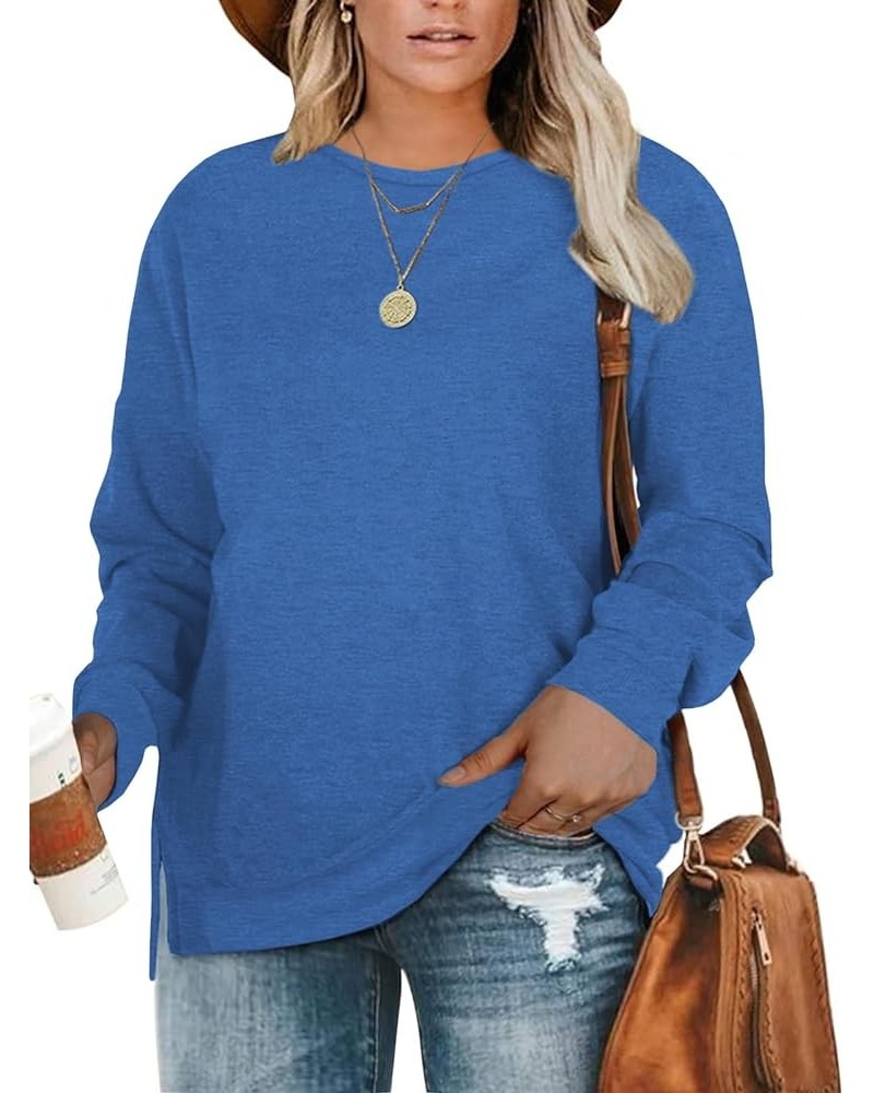 Plus-Size Sweatshirts for Women Casual Tops Side Slit Pullovers Shirts Blue $15.18 Hoodies & Sweatshirts