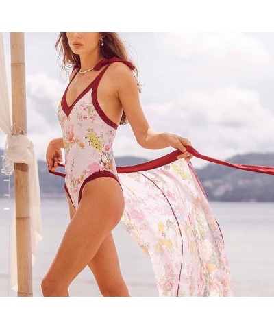 Women's Swim Suits, 2 Piece French Retro Sexy One-Piece Double-Sided Can Wear Floral Print Swimsuit Piece Swimsuit-19 $18.55 ...