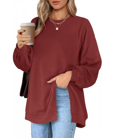 Womens Sweatshirt Crew Neck Balloon Sleeve Split Hem Dressy Casual Tops B-red $15.04 Hoodies & Sweatshirts