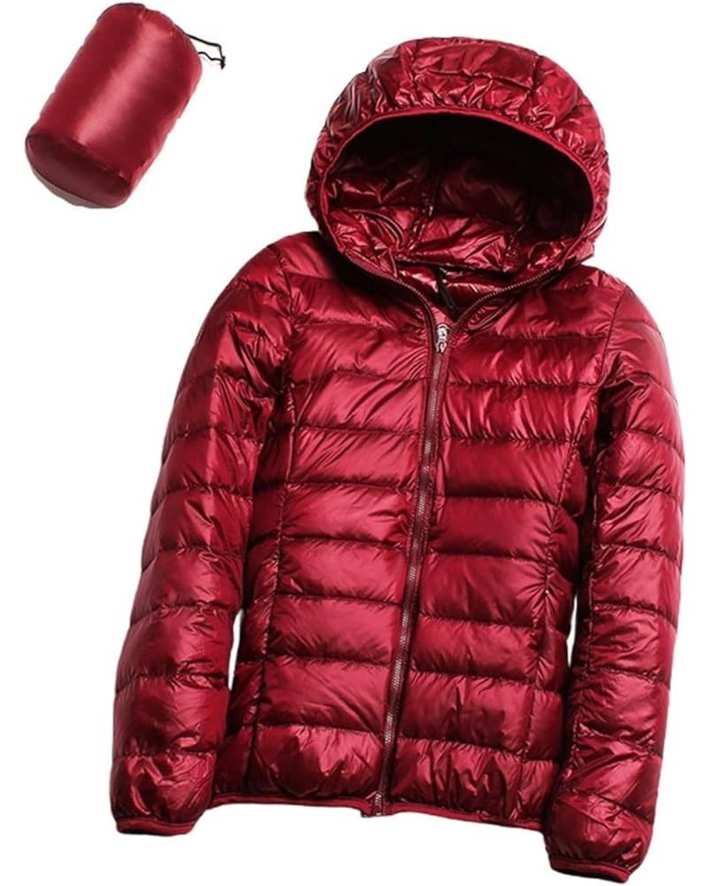 Women's Hooded Down Jacket Lightweight Puffer Packable Casual Coat Outwear Wine Red $18.24 Jackets