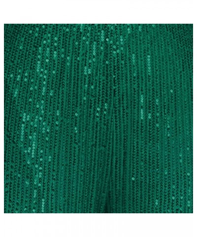 Women Sequin Flared Trousers High Waisted Sparkly Wide Leg Trousers Party Clubwear Shiny Bell Bottom Pants Green $15.29 Pants