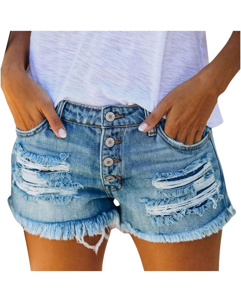 Women's Sexy Summer Mid Waist Ripped Jean, Women's High Waisted Rolled Hem Distressed Jeans Ripped Denim Shorts 10-blue $3.85...