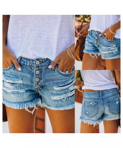 Women's Sexy Summer Mid Waist Ripped Jean, Women's High Waisted Rolled Hem Distressed Jeans Ripped Denim Shorts 10-blue $3.85...