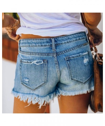 Women's Sexy Summer Mid Waist Ripped Jean, Women's High Waisted Rolled Hem Distressed Jeans Ripped Denim Shorts 10-blue $3.85...