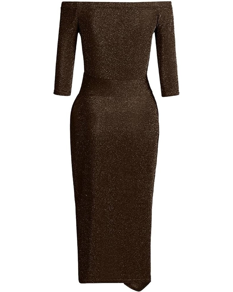 Sexy Dresses for Women 2023 Long Sleeve Casual V Neck Sheer Mini Bodycon Sequin Dress H038 Brown $9.85 Dresses