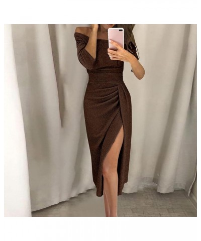 Sexy Dresses for Women 2023 Long Sleeve Casual V Neck Sheer Mini Bodycon Sequin Dress H038 Brown $9.85 Dresses