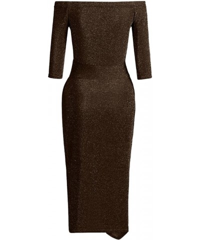 Sexy Dresses for Women 2023 Long Sleeve Casual V Neck Sheer Mini Bodycon Sequin Dress H038 Brown $9.85 Dresses