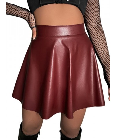 Women's Petite Faux Leather High Waist Flare Skater Short Mini Skirt Burgundy $10.00 Skirts