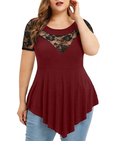 Plus Size Summer Tops for Women, Women's Casual Short Sleeve T Shirts Loose Comfy Crew Neck Solid Tunic Blouse Dressy 007 Red...