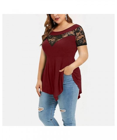 Plus Size Summer Tops for Women, Women's Casual Short Sleeve T Shirts Loose Comfy Crew Neck Solid Tunic Blouse Dressy 007 Red...