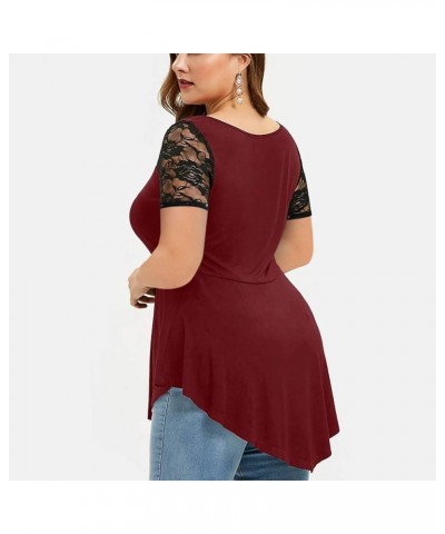 Plus Size Summer Tops for Women, Women's Casual Short Sleeve T Shirts Loose Comfy Crew Neck Solid Tunic Blouse Dressy 007 Red...