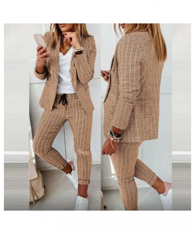 Blazer Sets Women 2 Piece Outfits Business Pantsuit Casual Fashion Pants Suits Solid Open Front Elegant Dressy Sets 05-khaki ...