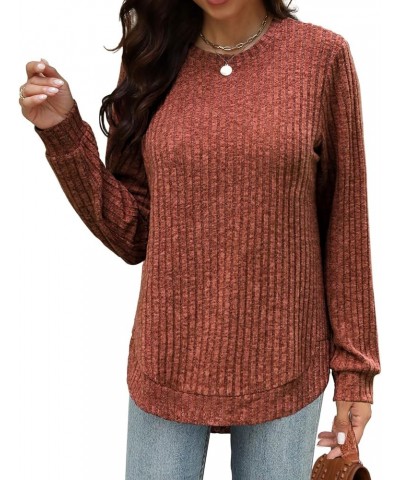 Womens Tunic Tops Lightweight Crewneck Sweaters Loose Fit Long Sleeve Shirts High Low Curved Hem Caramel $18.28 Sweaters