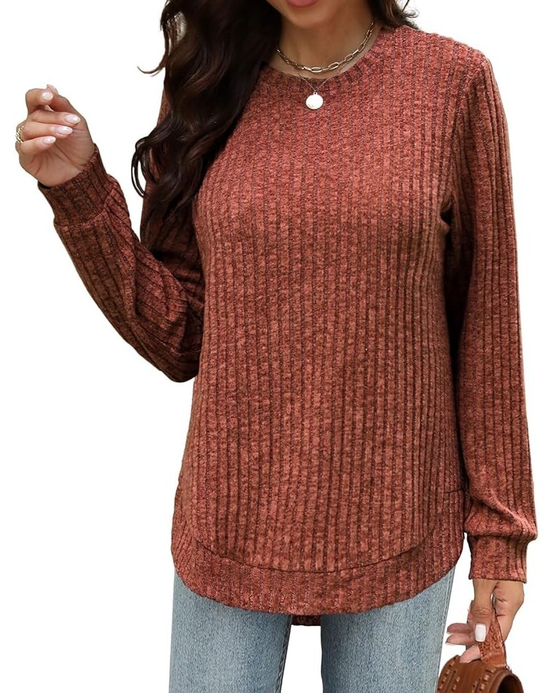 Womens Tunic Tops Lightweight Crewneck Sweaters Loose Fit Long Sleeve Shirts High Low Curved Hem Caramel $18.28 Sweaters