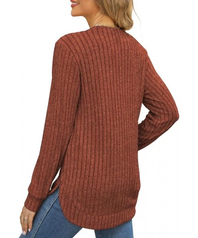 Womens Tunic Tops Lightweight Crewneck Sweaters Loose Fit Long Sleeve Shirts High Low Curved Hem Caramel $18.28 Sweaters