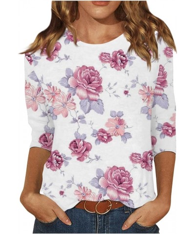 Womens Tshirts Round Neck Floral Print Breathable Pullover Tops Casual Loose 3/4 Sleeve Lightweight Blouses 5-white $5.11 Act...