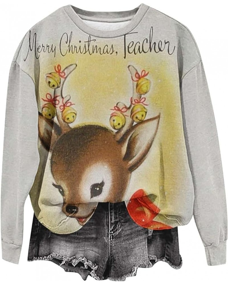 Christmas Sweatshirt for Women 2023 Vintage Xmas Graphic Crewneck Long Sleeve Shirts Casual Loose Fit Reindeer Pullover Tops ...