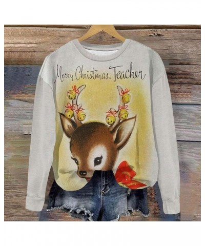 Christmas Sweatshirt for Women 2023 Vintage Xmas Graphic Crewneck Long Sleeve Shirts Casual Loose Fit Reindeer Pullover Tops ...