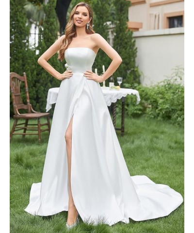 Strapless Satin Wedding Dresses for Bride Sleeveless Bridal Dresses Mermaid Prom Ball Gown for Women with Slit Gold $45.08 Dr...