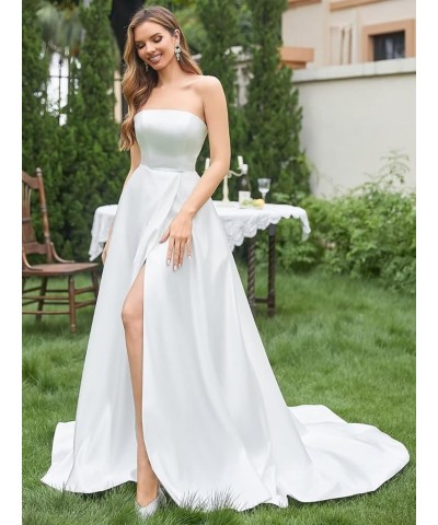 Strapless Satin Wedding Dresses for Bride Sleeveless Bridal Dresses Mermaid Prom Ball Gown for Women with Slit Gold $45.08 Dr...