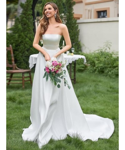 Strapless Satin Wedding Dresses for Bride Sleeveless Bridal Dresses Mermaid Prom Ball Gown for Women with Slit Gold $45.08 Dr...