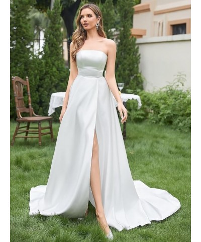 Strapless Satin Wedding Dresses for Bride Sleeveless Bridal Dresses Mermaid Prom Ball Gown for Women with Slit Gold $45.08 Dr...