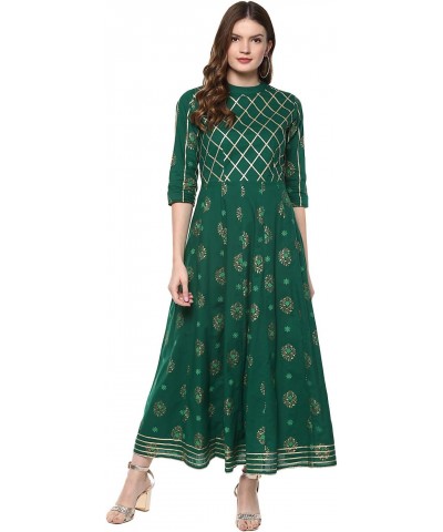 Women's Cotton Print Anarkali Kurta L Dark Green $17.78 Tops