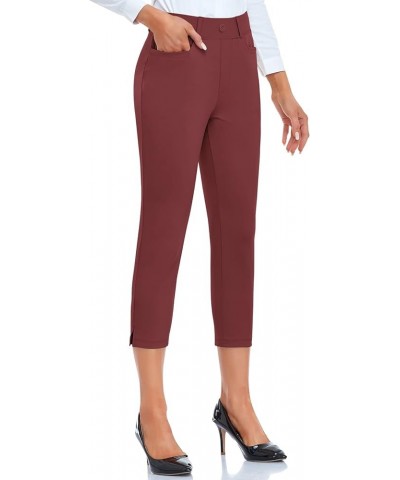 Women's Capri Pants Wrinkle Free Dressy Crop Pants Stretch Thin Golf Slacks Yoga Dress Pants Capri-burgundy $18.40 Pants