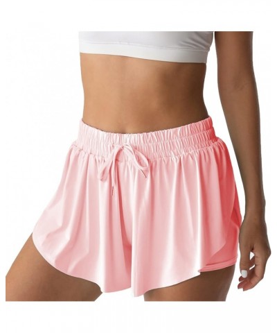 Flowy Athletic Shorts for Women Running Tennis Butterfly Shorts Girls 2-in-1 Double Layer Quick-Drying Comfy Shorts Pale Pink...