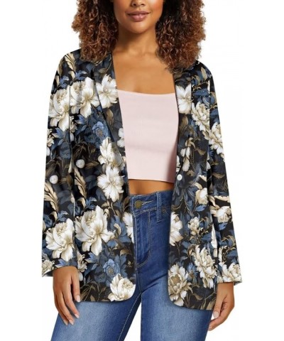 Dog Paw Women's Graphic Print Blazer Button Open Front Long Sleeve Jacket Vintage Floral-1 $21.23 Blazers