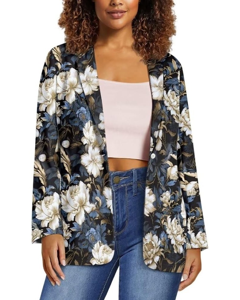 Dog Paw Women's Graphic Print Blazer Button Open Front Long Sleeve Jacket Vintage Floral-1 $21.23 Blazers