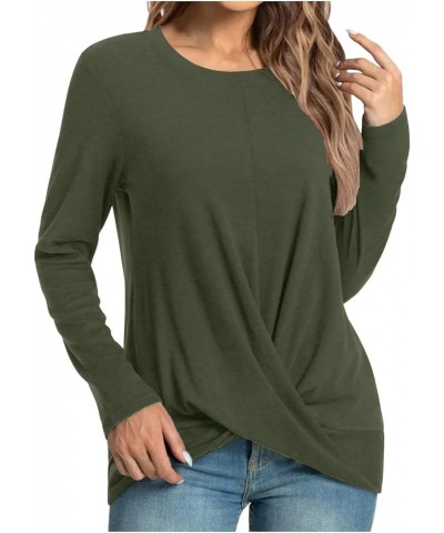 Womens Casual Tunic Tops For Leggings Long Sleeve Front Twist Knot T Shirts Cute Long Tshirt Dressy Blouse Loose Fit A1_green...