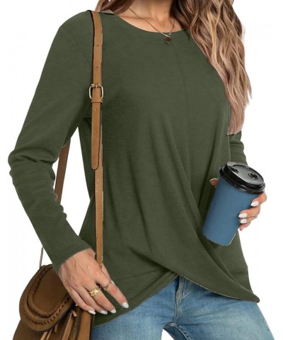 Womens Casual Tunic Tops For Leggings Long Sleeve Front Twist Knot T Shirts Cute Long Tshirt Dressy Blouse Loose Fit A1_green...