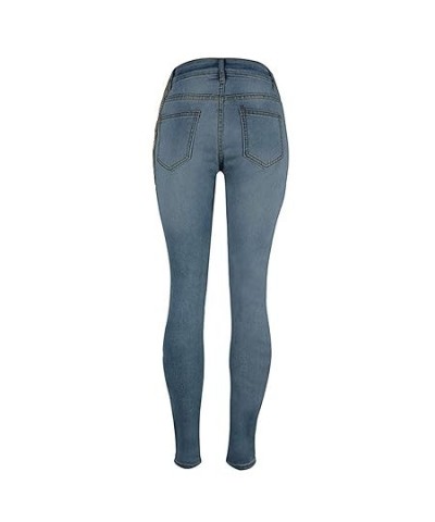 Trousers Pants Fashion Denim Hole Ripped Women Solid Jeans Big Pencil Slim Chain Plus Size Pants Womens Twill Pants (Blue, M)...