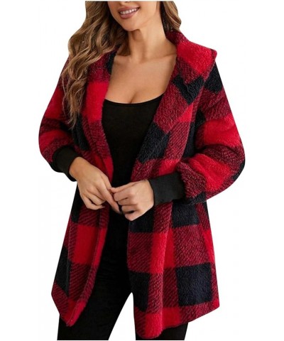 Womens Plaid Shacket Fall Jacket Fleece Lined Button down Coat Plaid Lapel Casual Coats Y2k Shirt Jackets 2023 24 Red Black F...