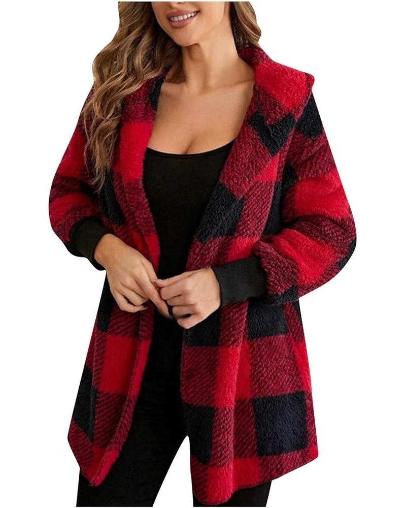 Womens Plaid Shacket Fall Jacket Fleece Lined Button down Coat Plaid Lapel Casual Coats Y2k Shirt Jackets 2023 24 Red Black F...