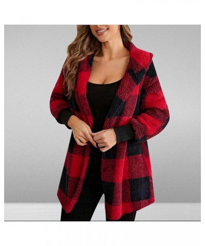 Womens Plaid Shacket Fall Jacket Fleece Lined Button down Coat Plaid Lapel Casual Coats Y2k Shirt Jackets 2023 24 Red Black F...