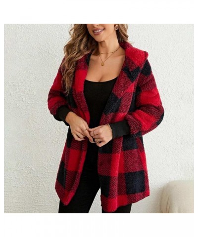 Womens Plaid Shacket Fall Jacket Fleece Lined Button down Coat Plaid Lapel Casual Coats Y2k Shirt Jackets 2023 24 Red Black F...