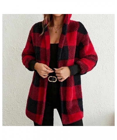 Womens Plaid Shacket Fall Jacket Fleece Lined Button down Coat Plaid Lapel Casual Coats Y2k Shirt Jackets 2023 24 Red Black F...