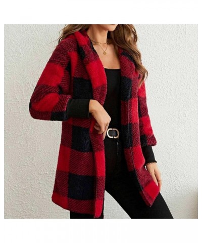 Womens Plaid Shacket Fall Jacket Fleece Lined Button down Coat Plaid Lapel Casual Coats Y2k Shirt Jackets 2023 24 Red Black F...