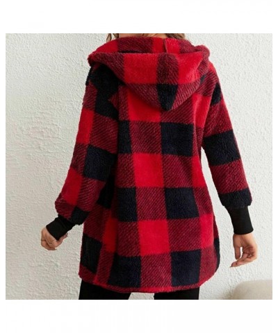 Womens Plaid Shacket Fall Jacket Fleece Lined Button down Coat Plaid Lapel Casual Coats Y2k Shirt Jackets 2023 24 Red Black F...