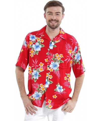 Matchable Couple Hawaiian Luau Shirt or Off-Shoulder Ruffle Muumuu Top in Hibiscus Black Women Women Hibiscus Red $20.58 Tops